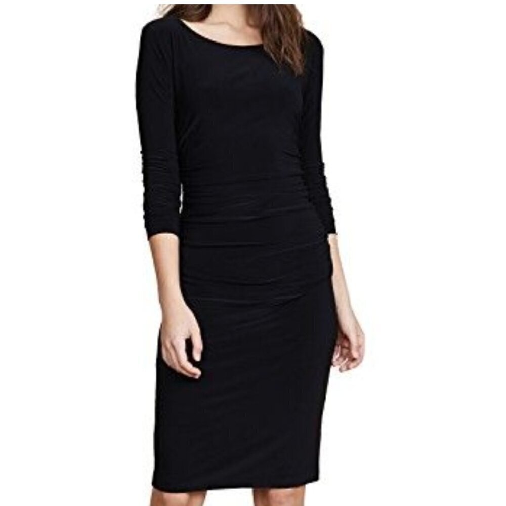Norma Kamali Kamalikulture Long Sleeve Shirred Waist Dress black size Medium